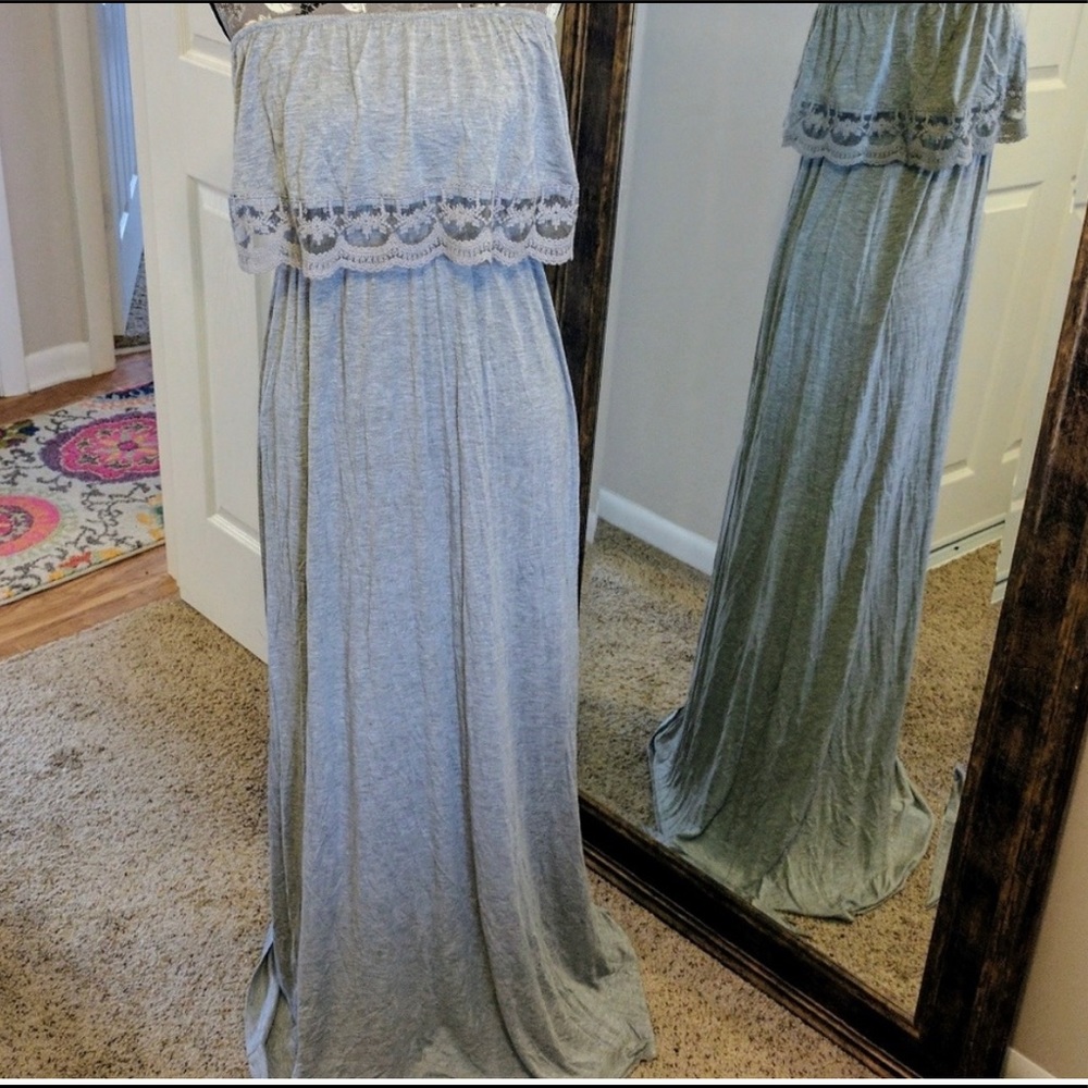 Grey strapless maxi dress